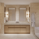Elegant modern bathroom with natural tones
