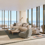 Modern living room with ocean view