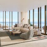 Luxurious modern living room with ocean view