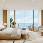 Luxurious bedroom with ocean view.