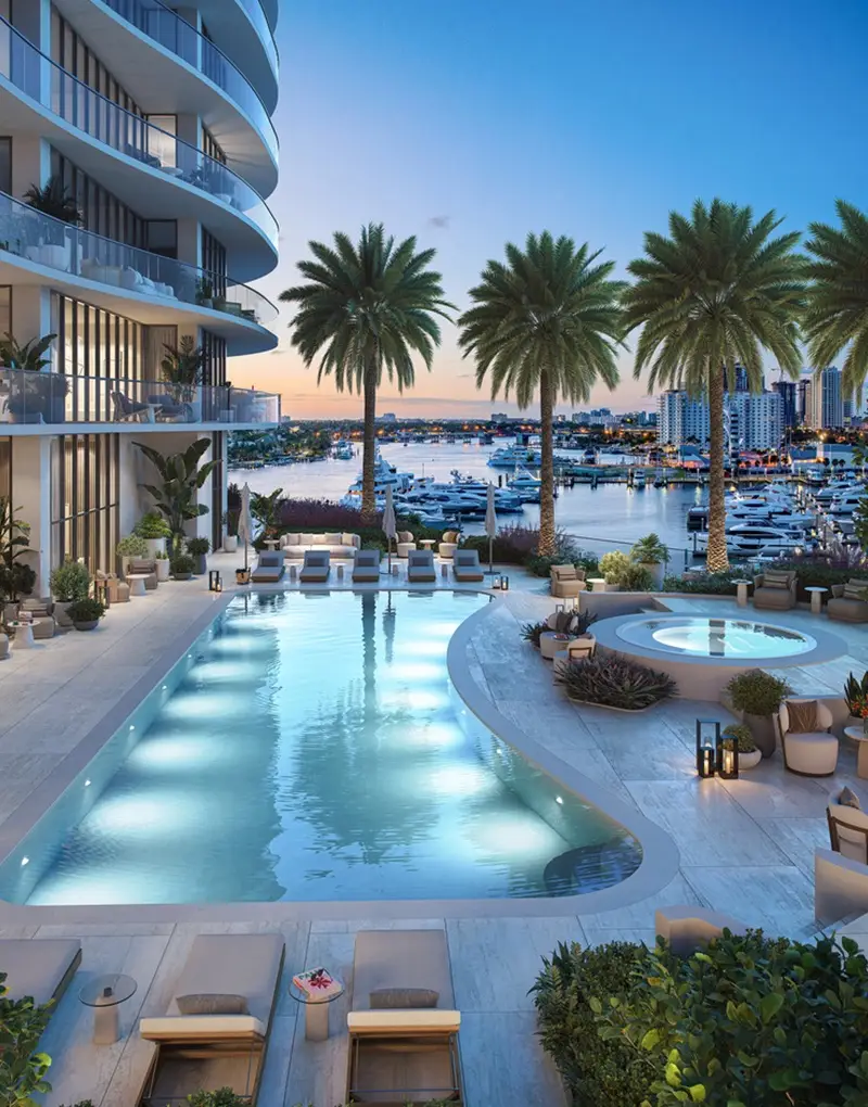 St Regis Bahia Mar Fort Lauderdale Luxurious poolside with palm trees