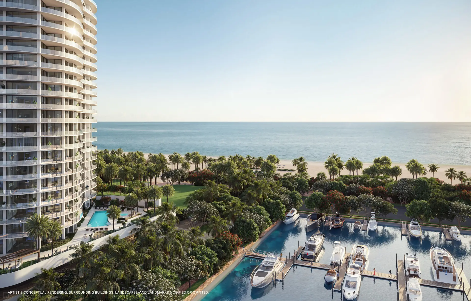 Branded residences in Fort Lauderdale – aerial view of St Regis Bahia Mar towers, pool and marina