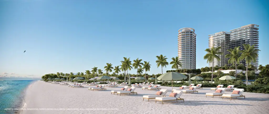 St Regis Bahia Mar beach club with loungers and palm trees on Fort Lauderdale beach