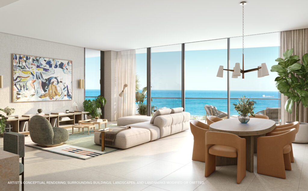 St Regis Bahia Mar residence living and dining room with Atlantic Ocean views